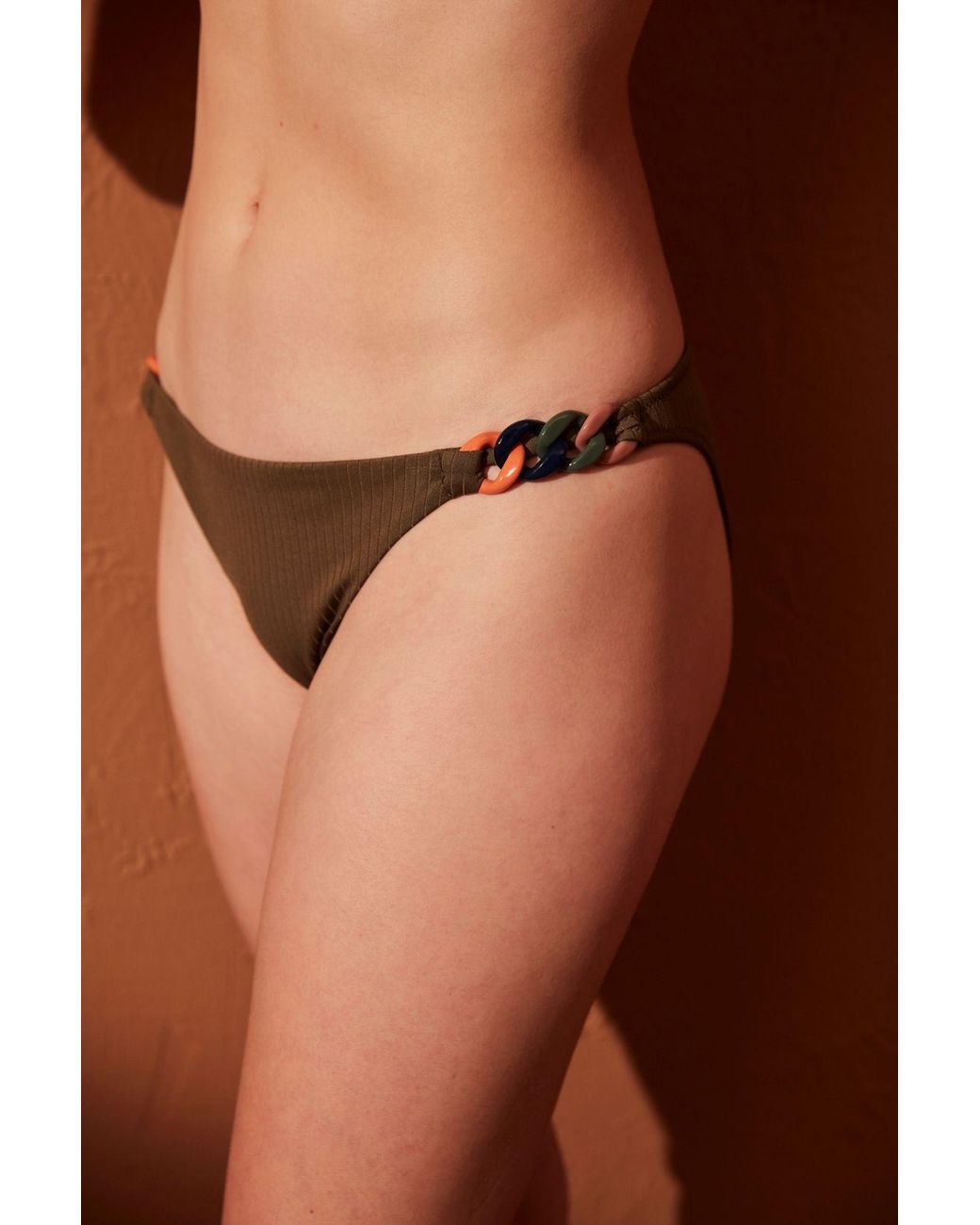 Penti Brown Ribbed Low-Waist Hipster Bikini Bottoms