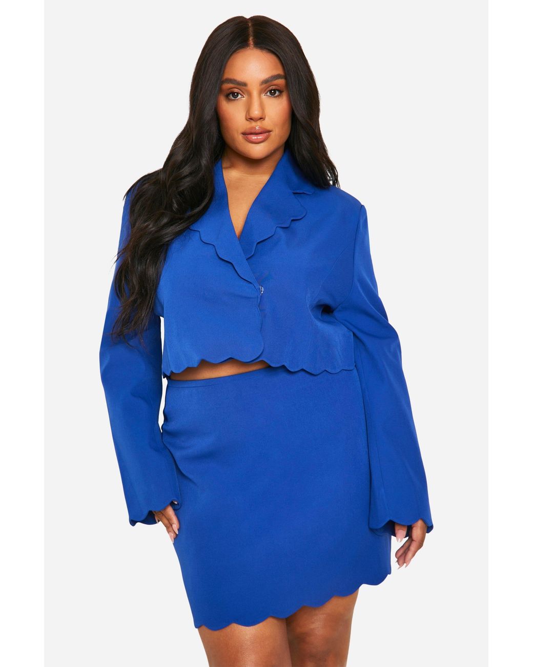 Boohoo Blue Plus Scallop Mini Skirt