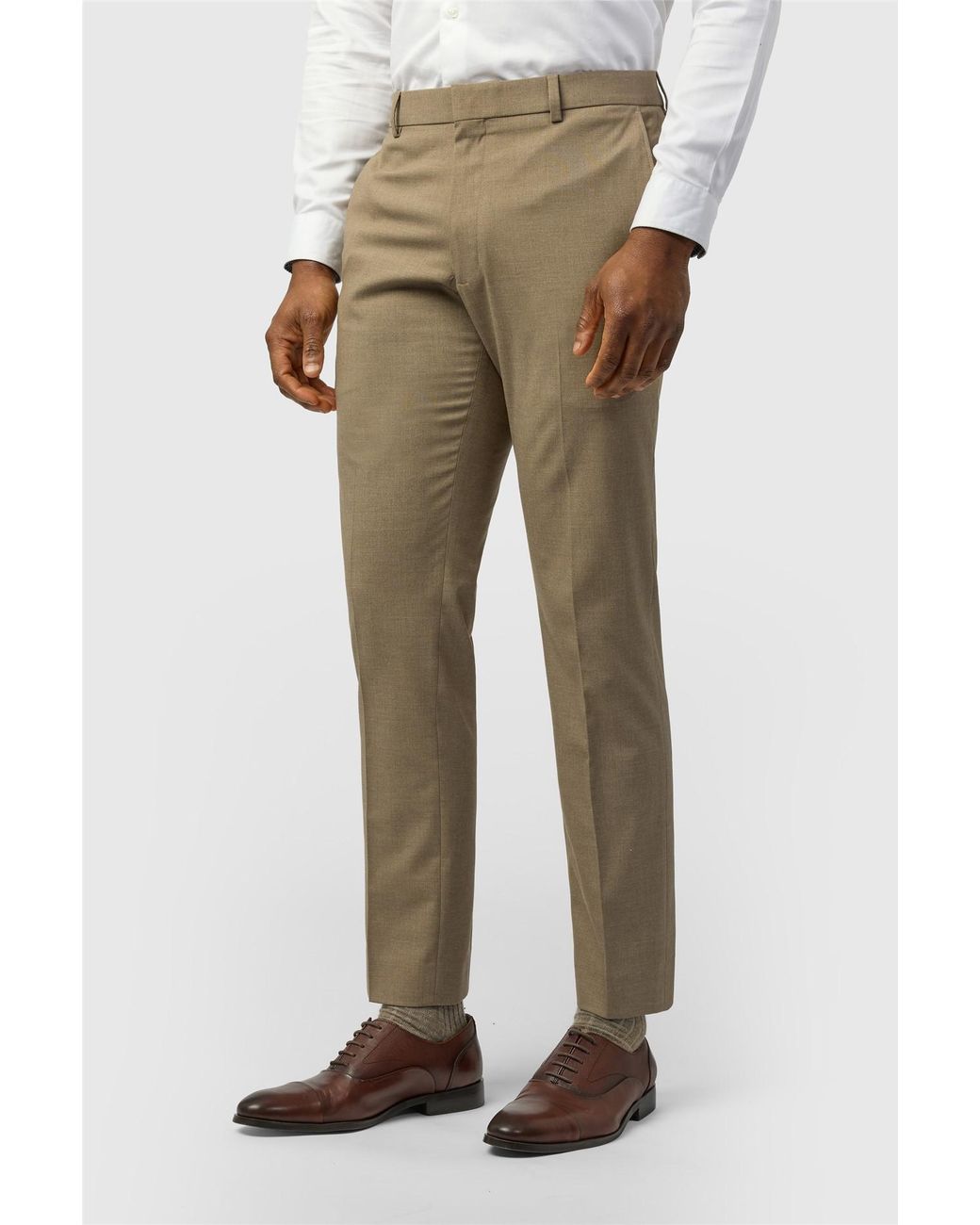 Limehaus Natural Flat Fronted Slim Fit Suit Trousers for men