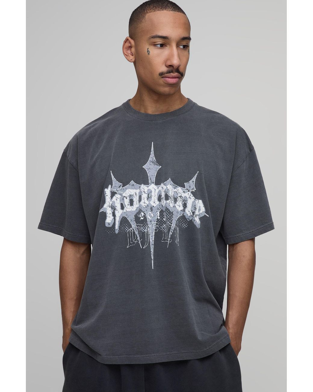 BoohooMAN Gray Oversized Homme Cross T-Shirt for men