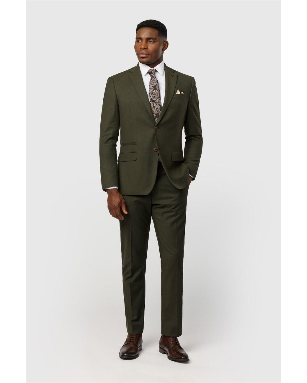 Antique Rogue Green Single Breasted Long Sleeve Two Button Collared Slim Fit Suit Jacket for men