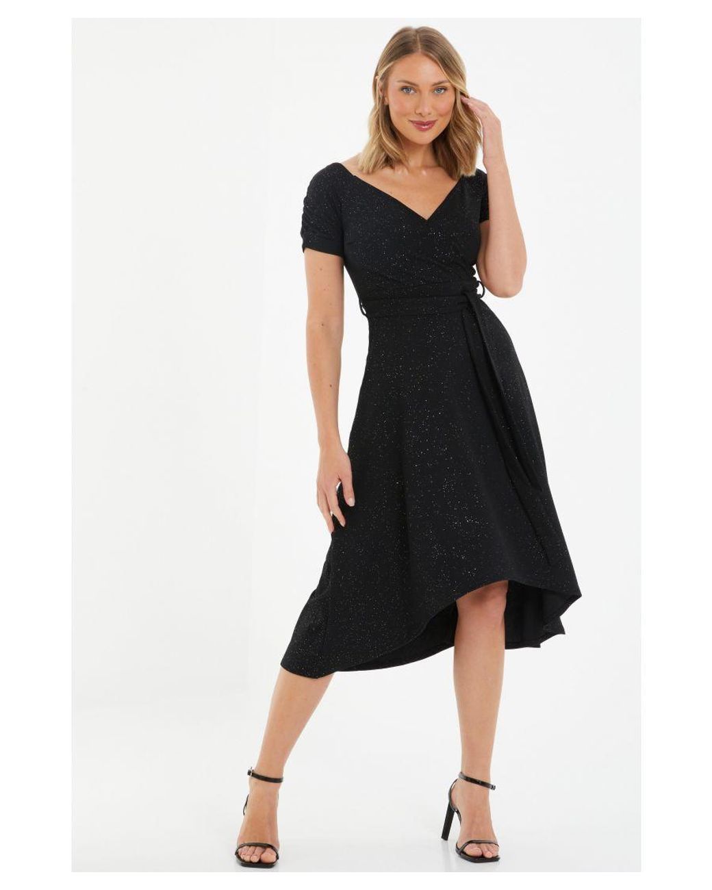 Quiz Bardot Dip Hem Midi Dress in Black Lyst UK