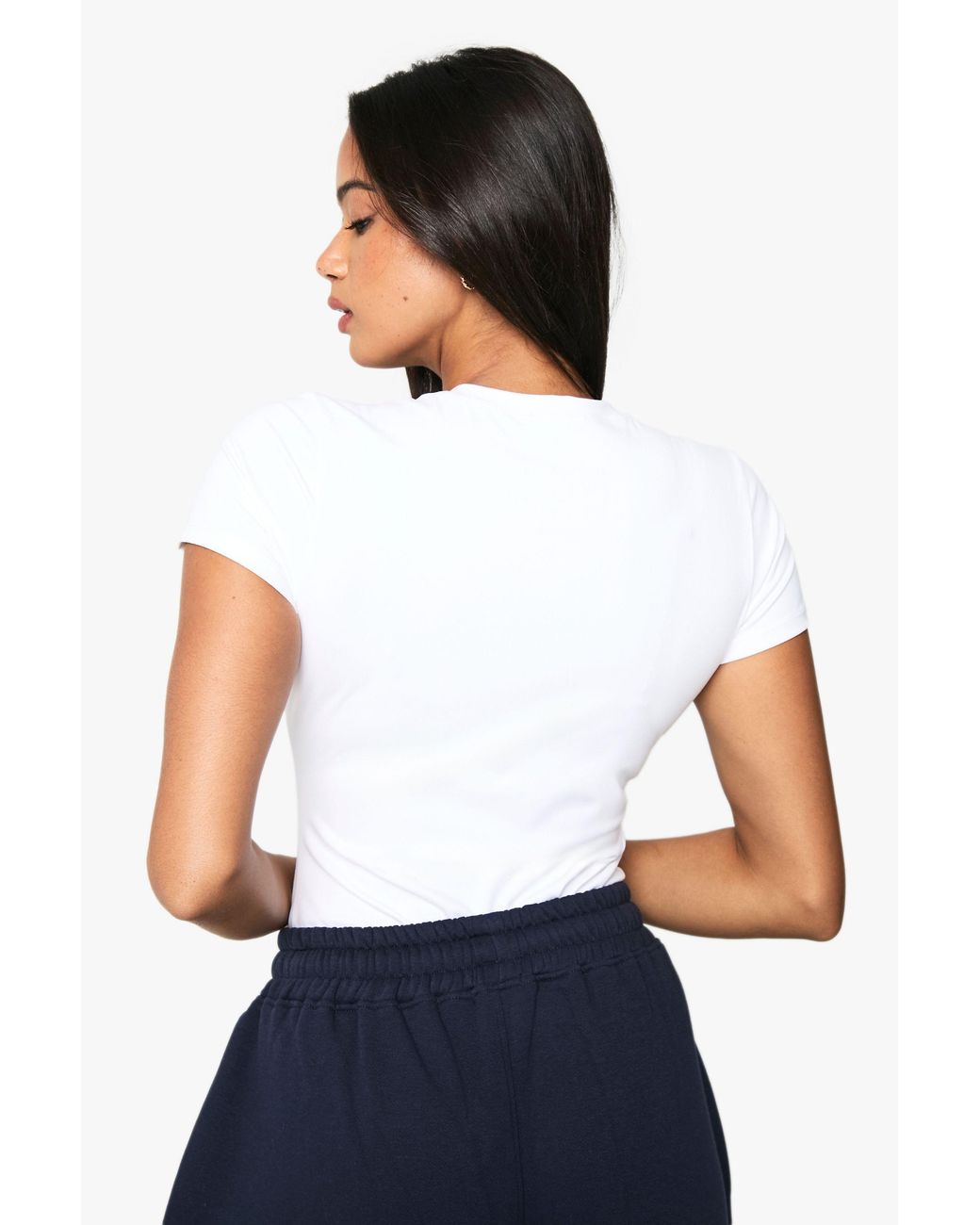 Boohoo White Peached Sculpt Short Sleeve Bodysuit