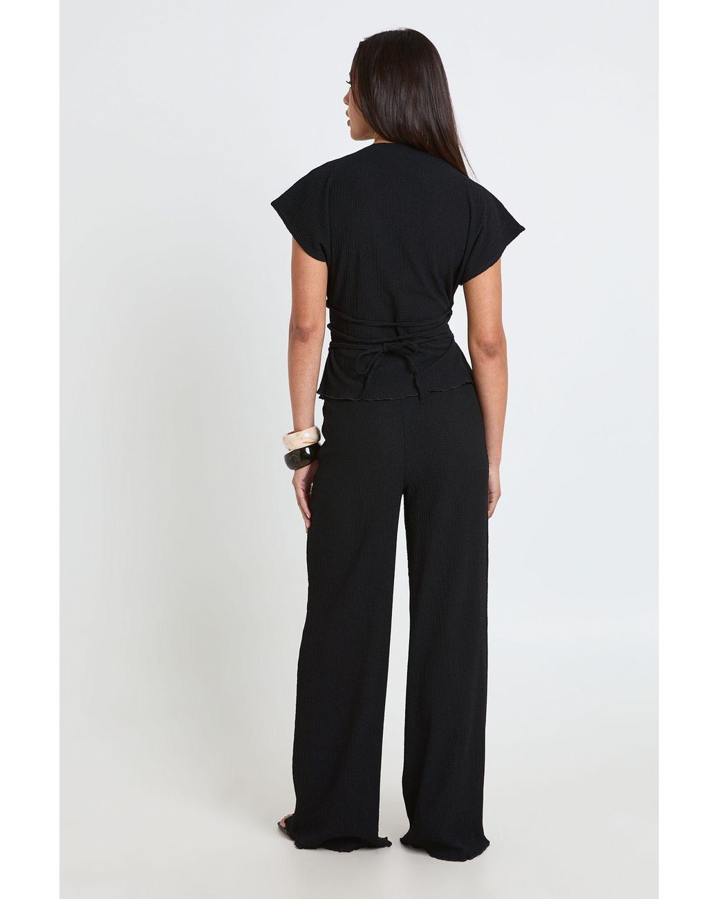 Boohoo Blue Crinkle Tie Back Top Wide Leg Trouser Co Ord
