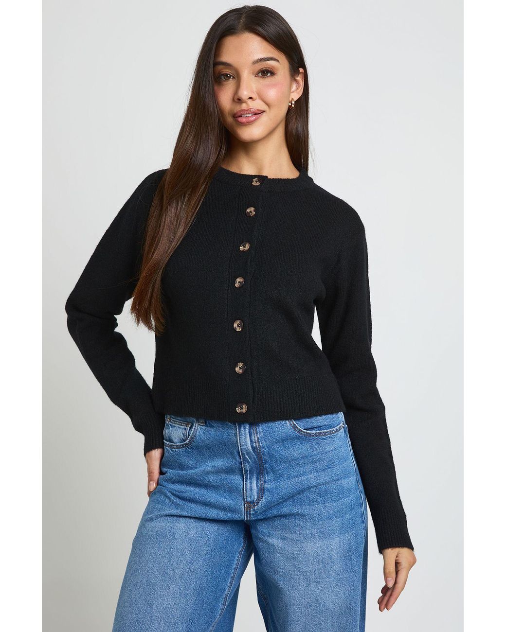 Boohoo Black Knitted Cropped Cardigan