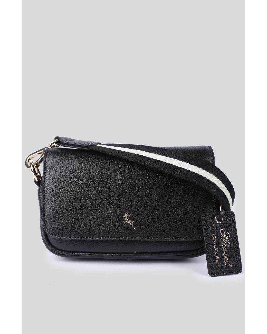 Ashwood Leather Black 'Eleganza Milano' Real Flapover Crossbody Bag