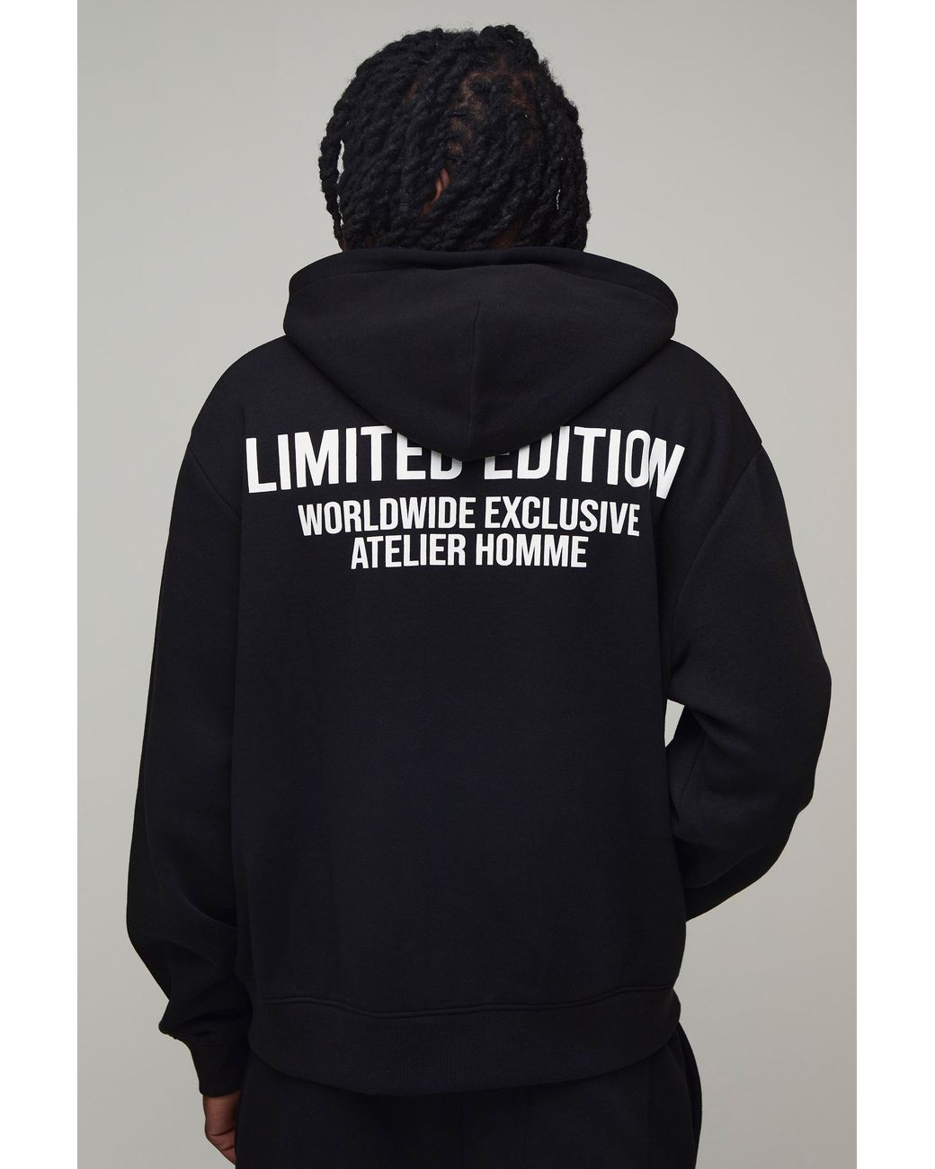 BoohooMAN Black Tall Oversized Boxy Limited Edition Washed Zip Through Hoodie for men