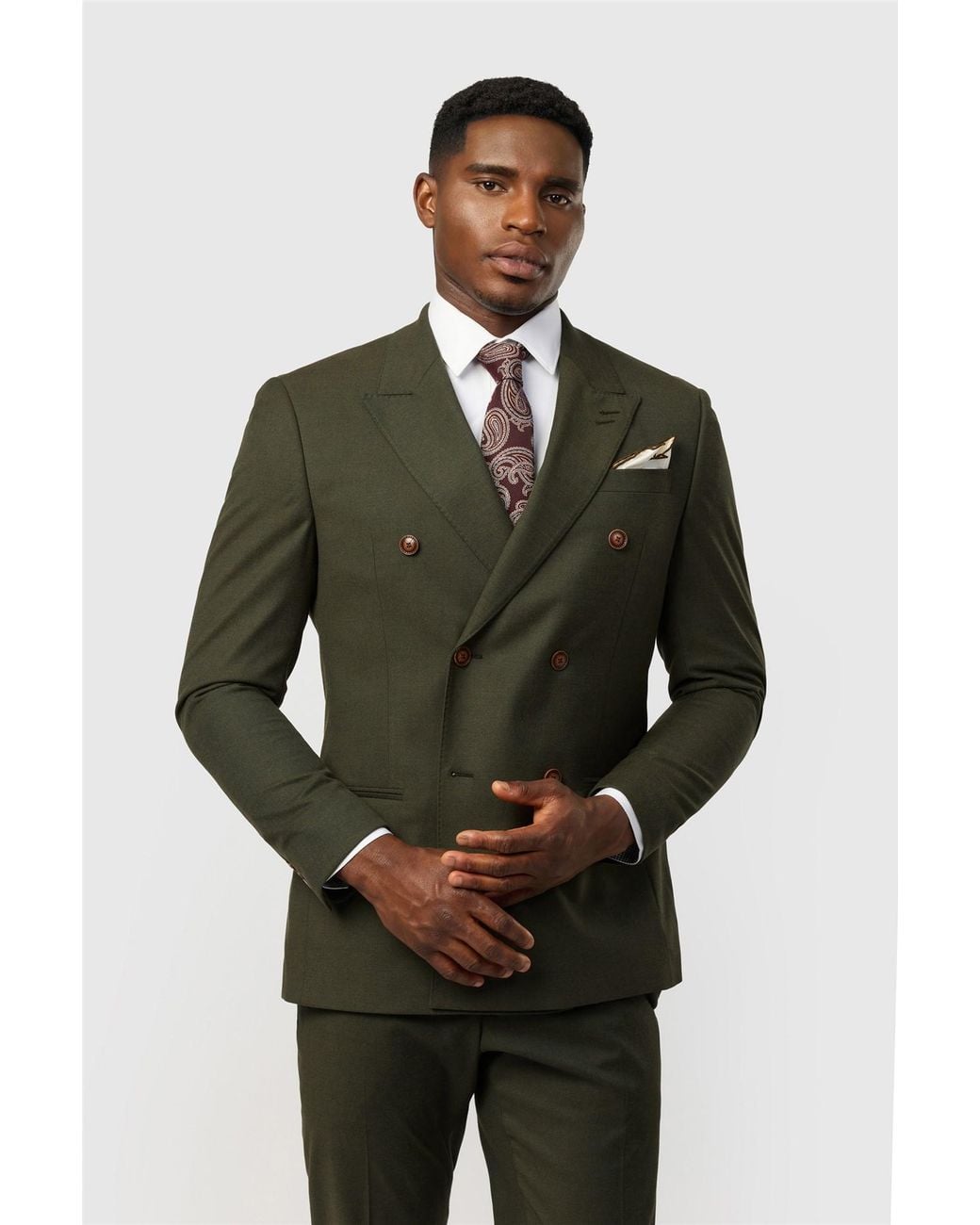Antique Rogue Green Double Breasted Long Sleeve Six Button Collared Slim Fit Suit Jacket for men