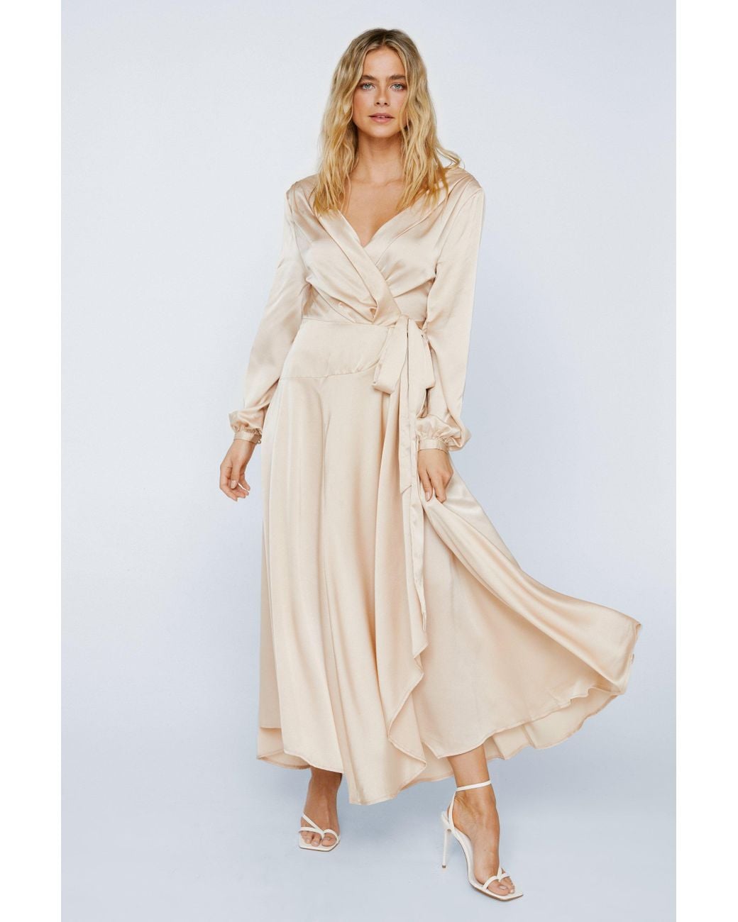 nasty gal champagne dress Champagne Satin Square Neck Maxi Slip Dress