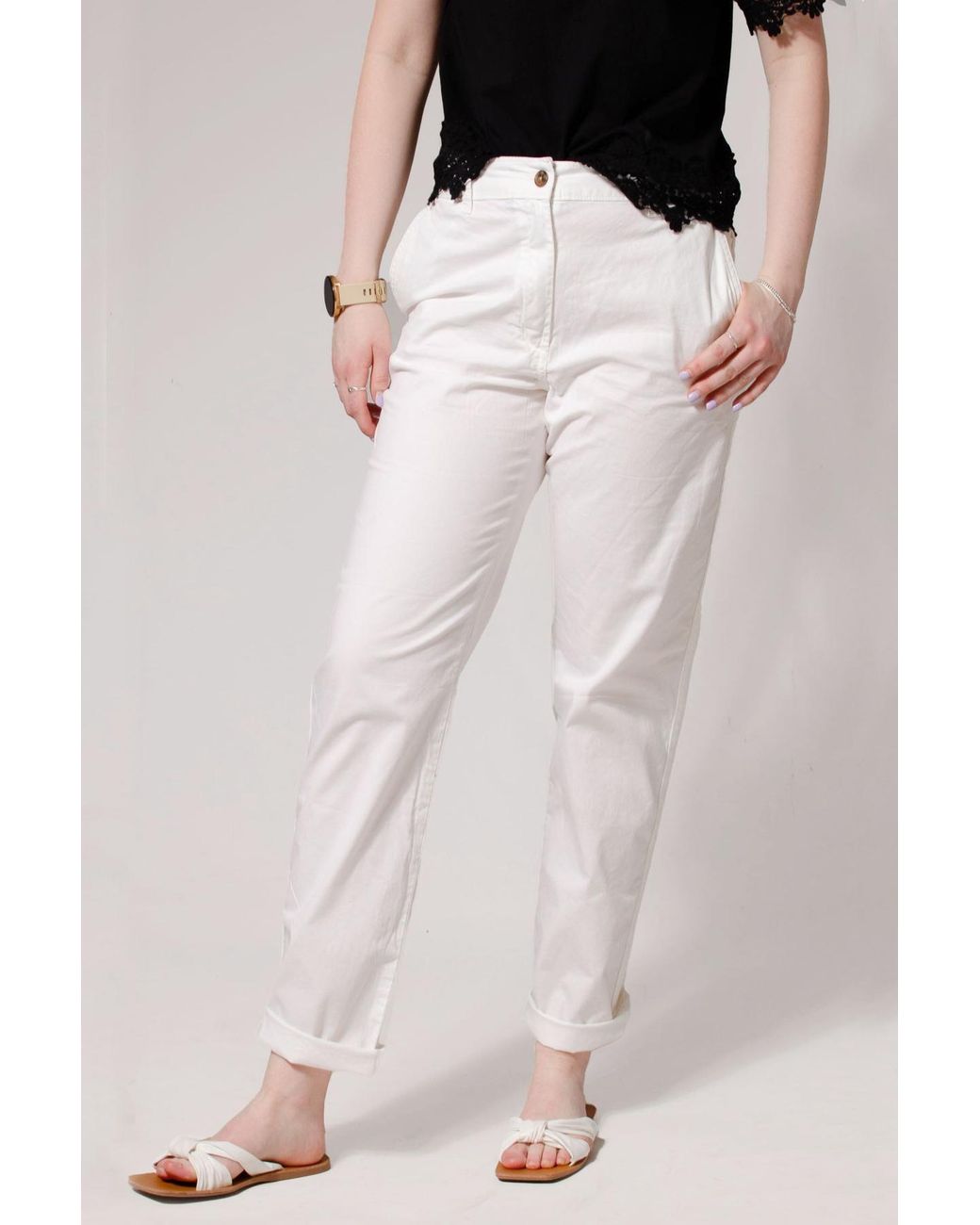 Secret Label White Tapered Ankle Grazer Chino Trousers