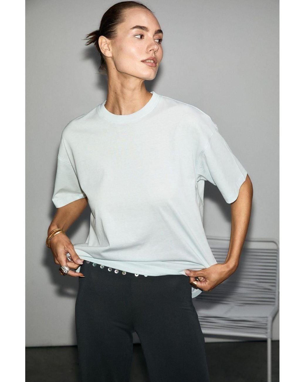 Grimelange Gray Oversized Crew Neck T-Shirt