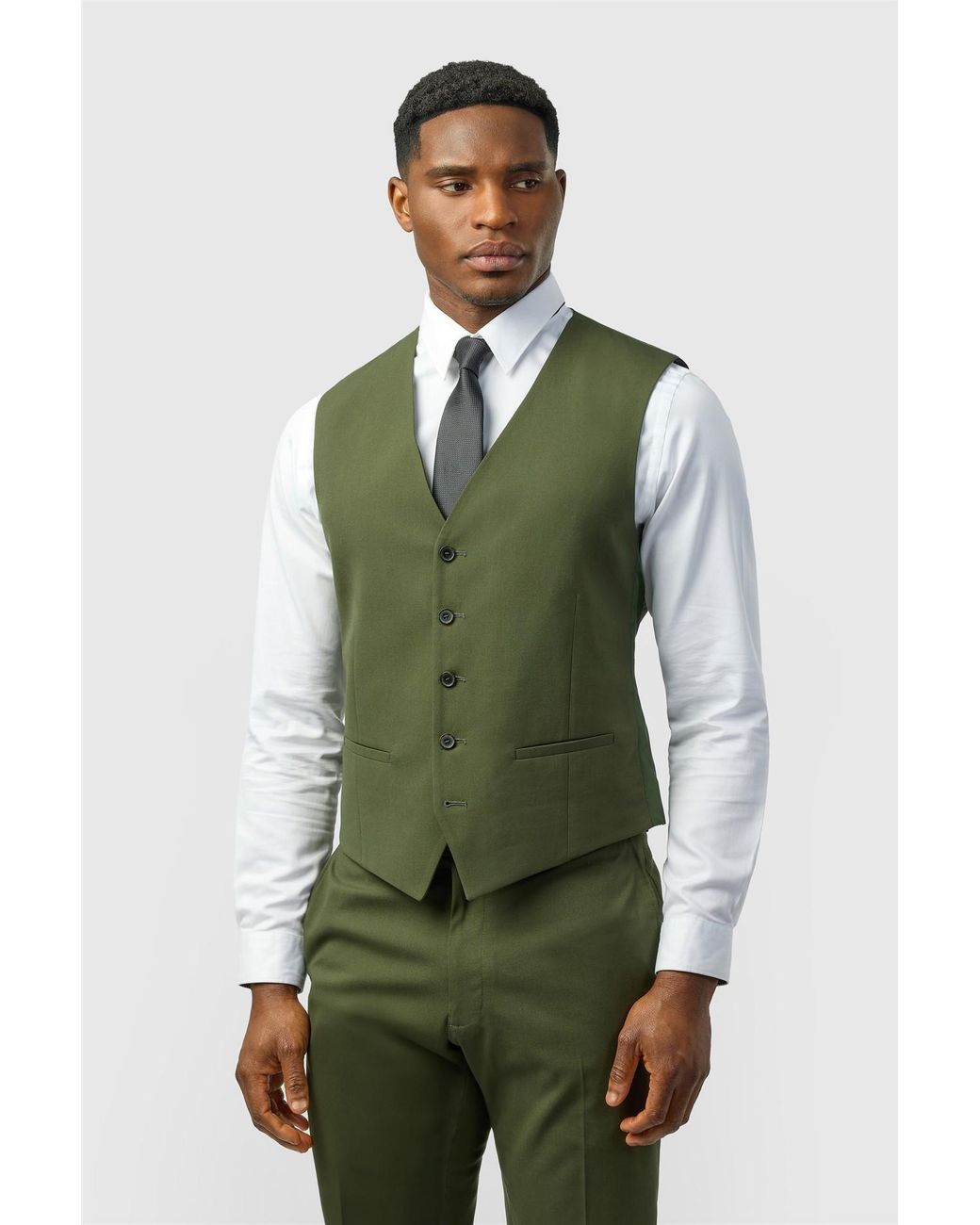Limehaus Green Single Breasted Five Button V-Neck Slim Fit Suit Waistcoat for men