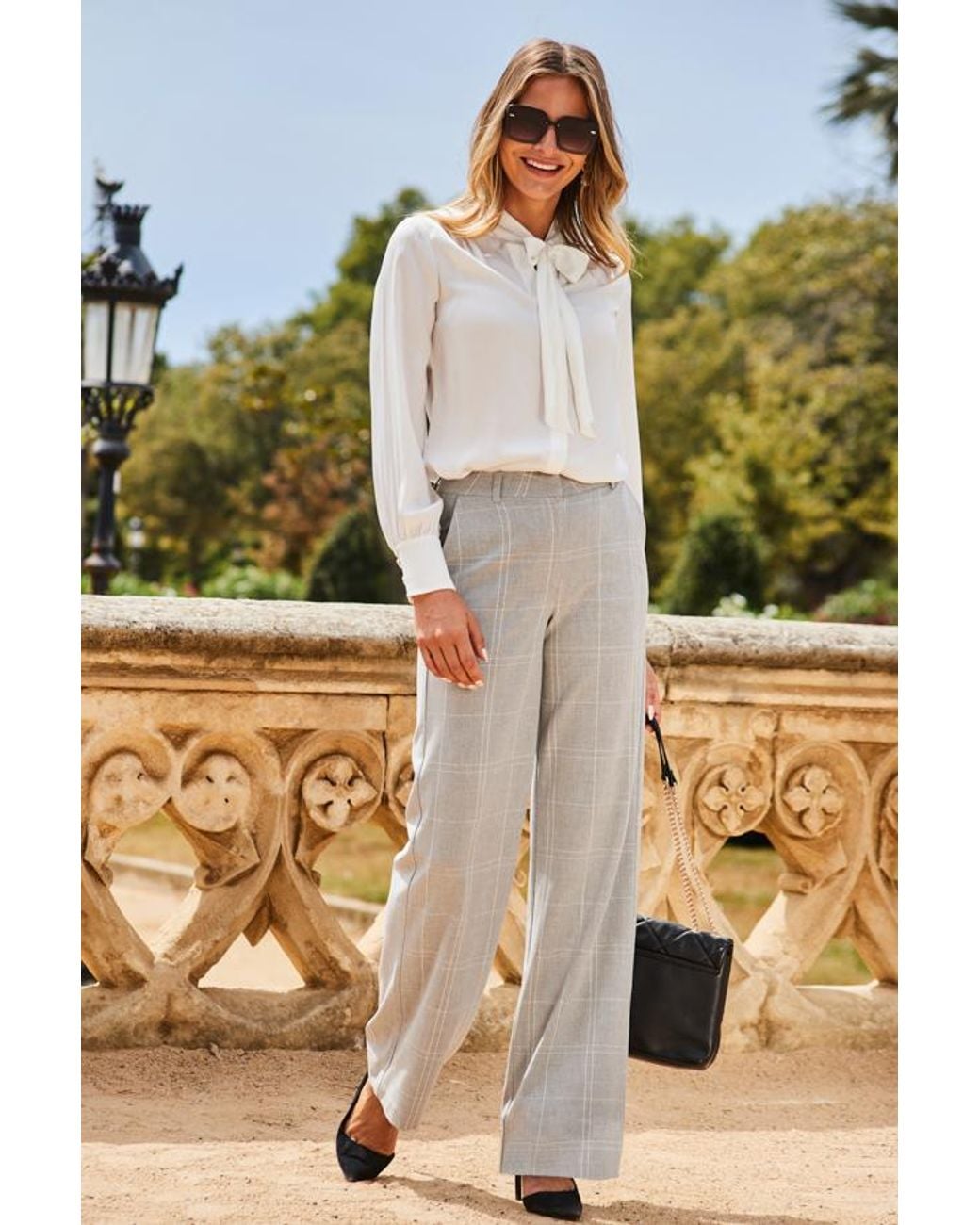 Sosandar Metallic High Waisted Wide Leg Trousers