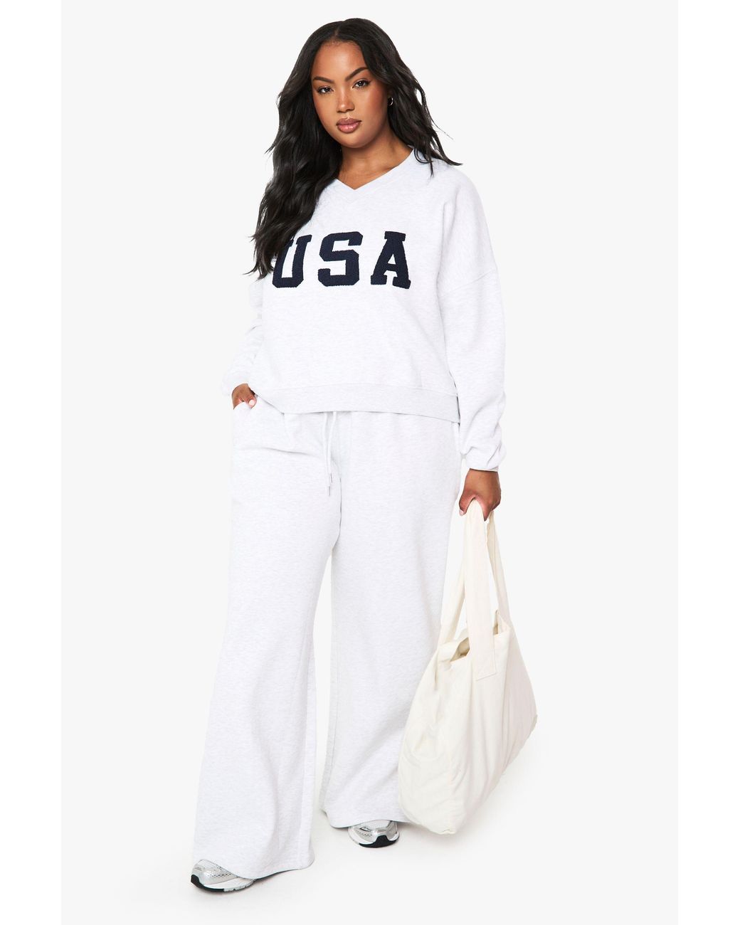 Boohoo White Plus Wide Leg Joggers