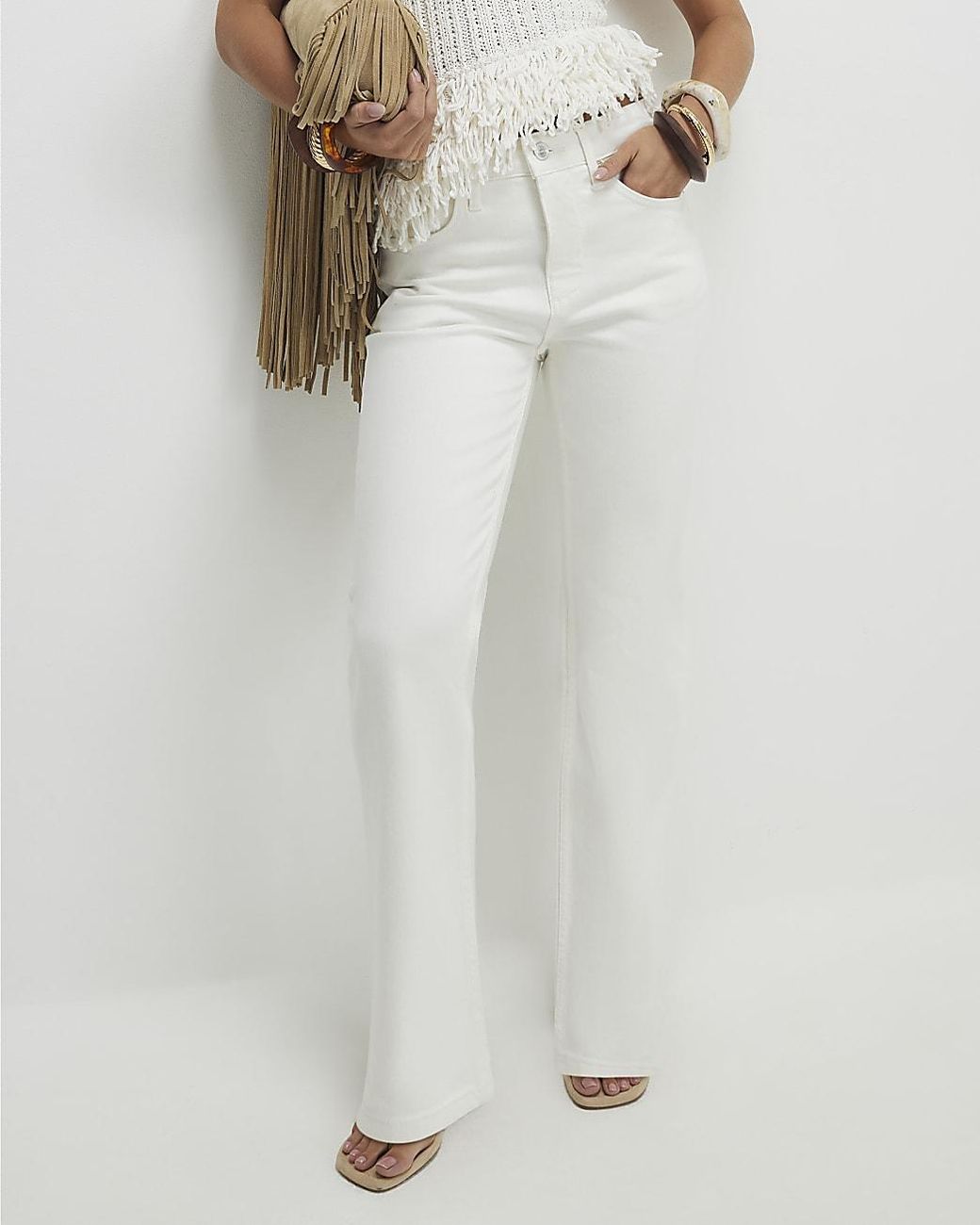 River Island White Straight Leg Jeans Petite Stretch Cotton