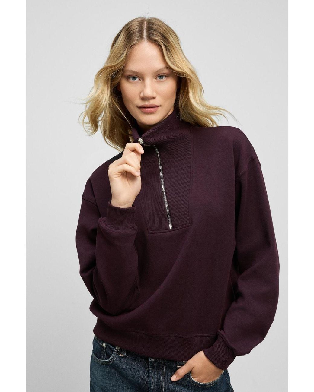 Grimelange Purple Half Zip Regular Sweatshirt