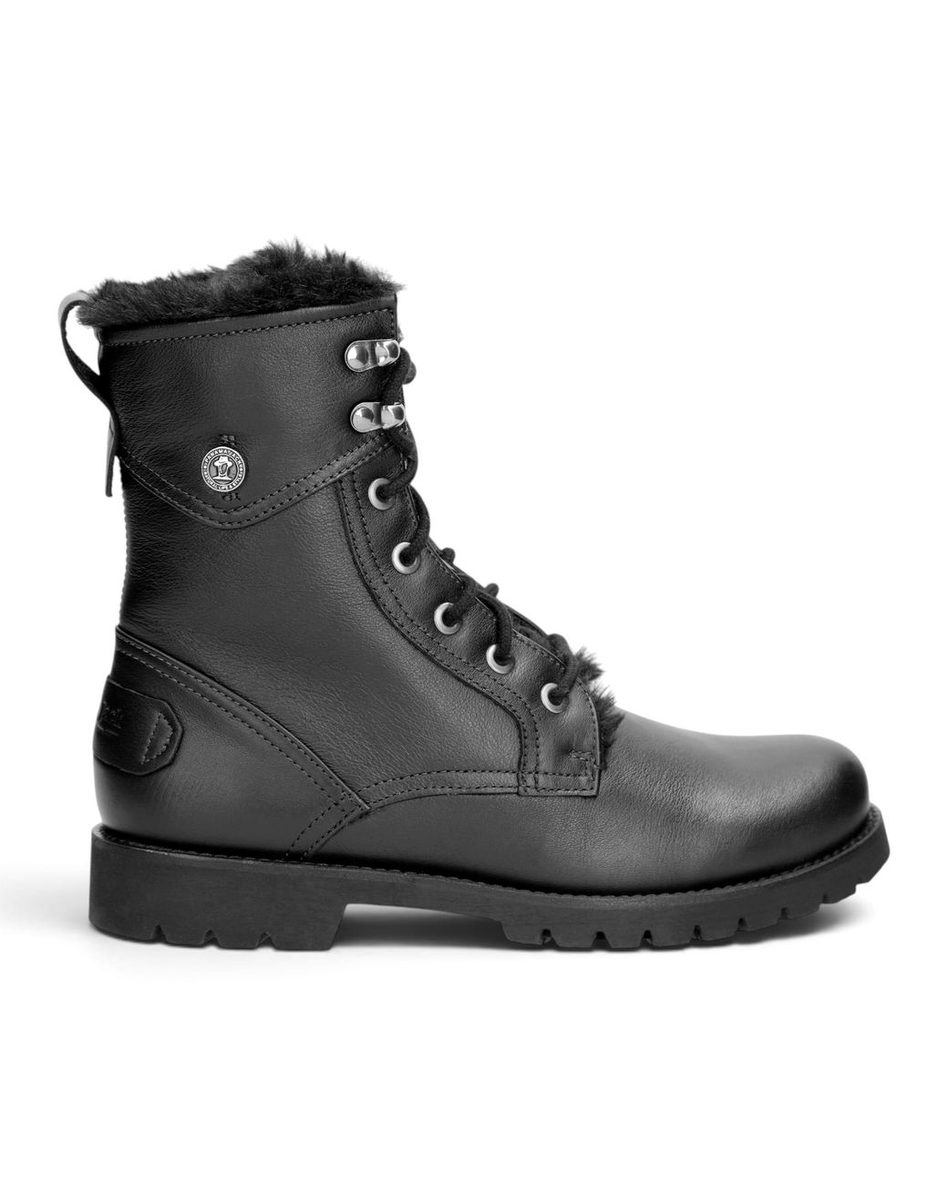 Panama Jack Black Leather Waterproof Warm Lace-Up Boots