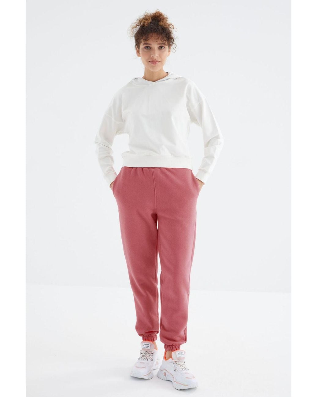 TOMMY LIFE Red High-Waist Fleece Jogger Sweatpants