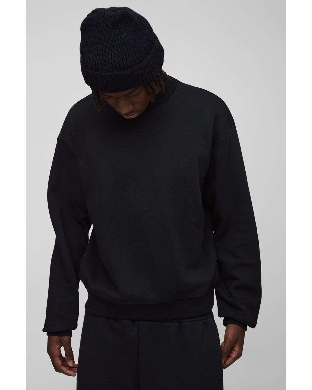 BoohooMAN Blue Oversized Boxy Extended Neck Limited High Build Print Sweatshirt for men