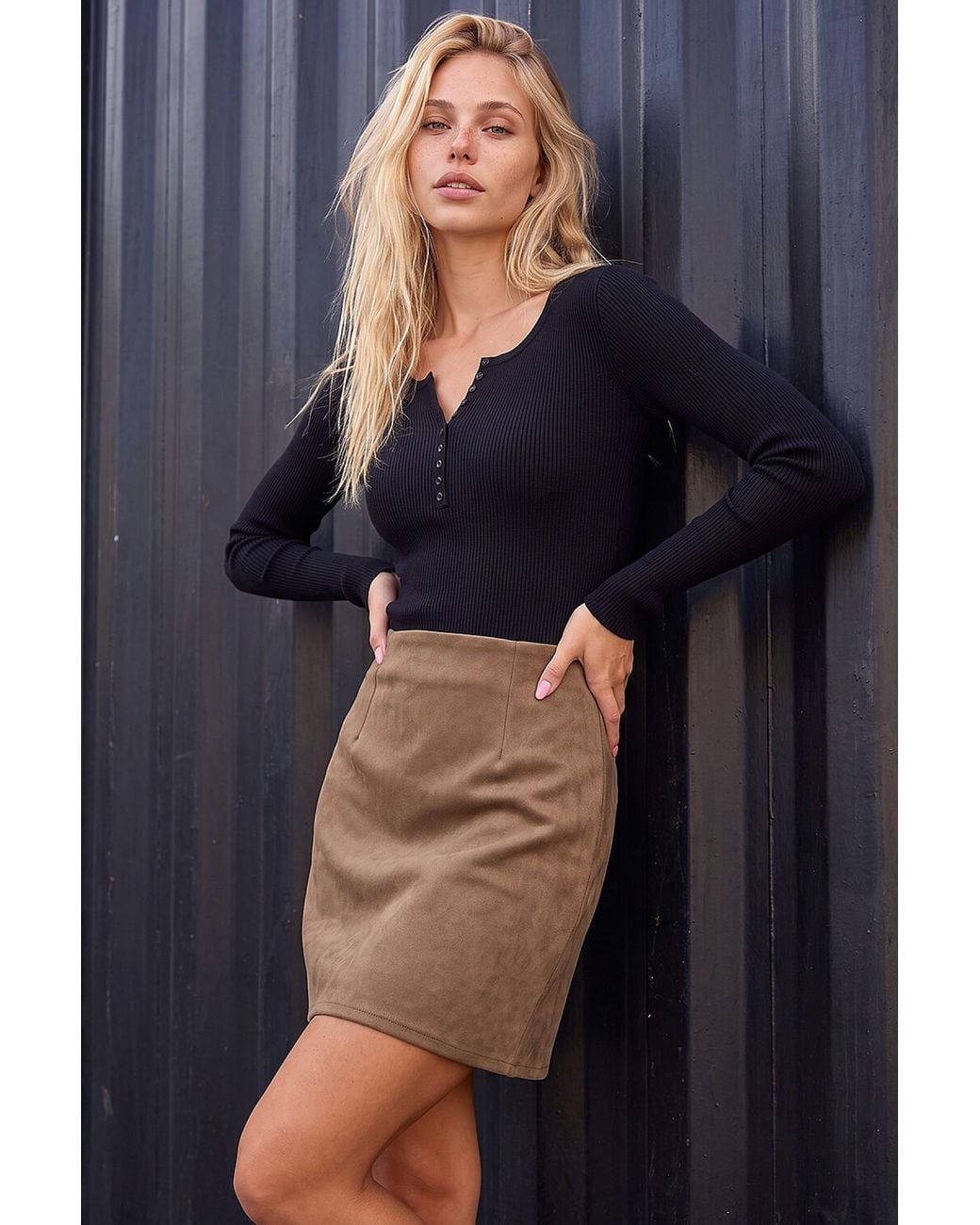 D.u.s.k Brown Faux Suede Skirt