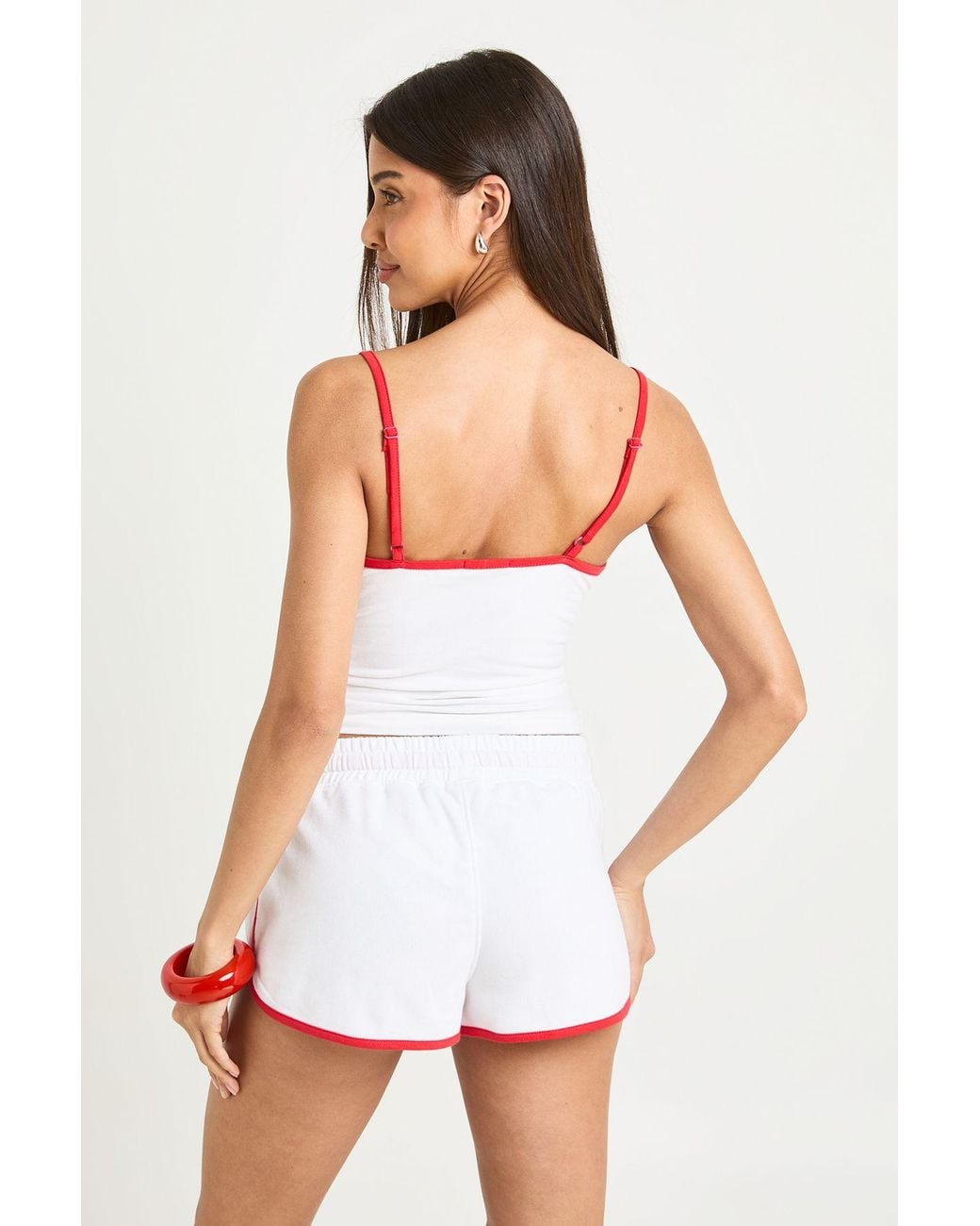 Boohoo White Contrast Piping Runner Sweat Short