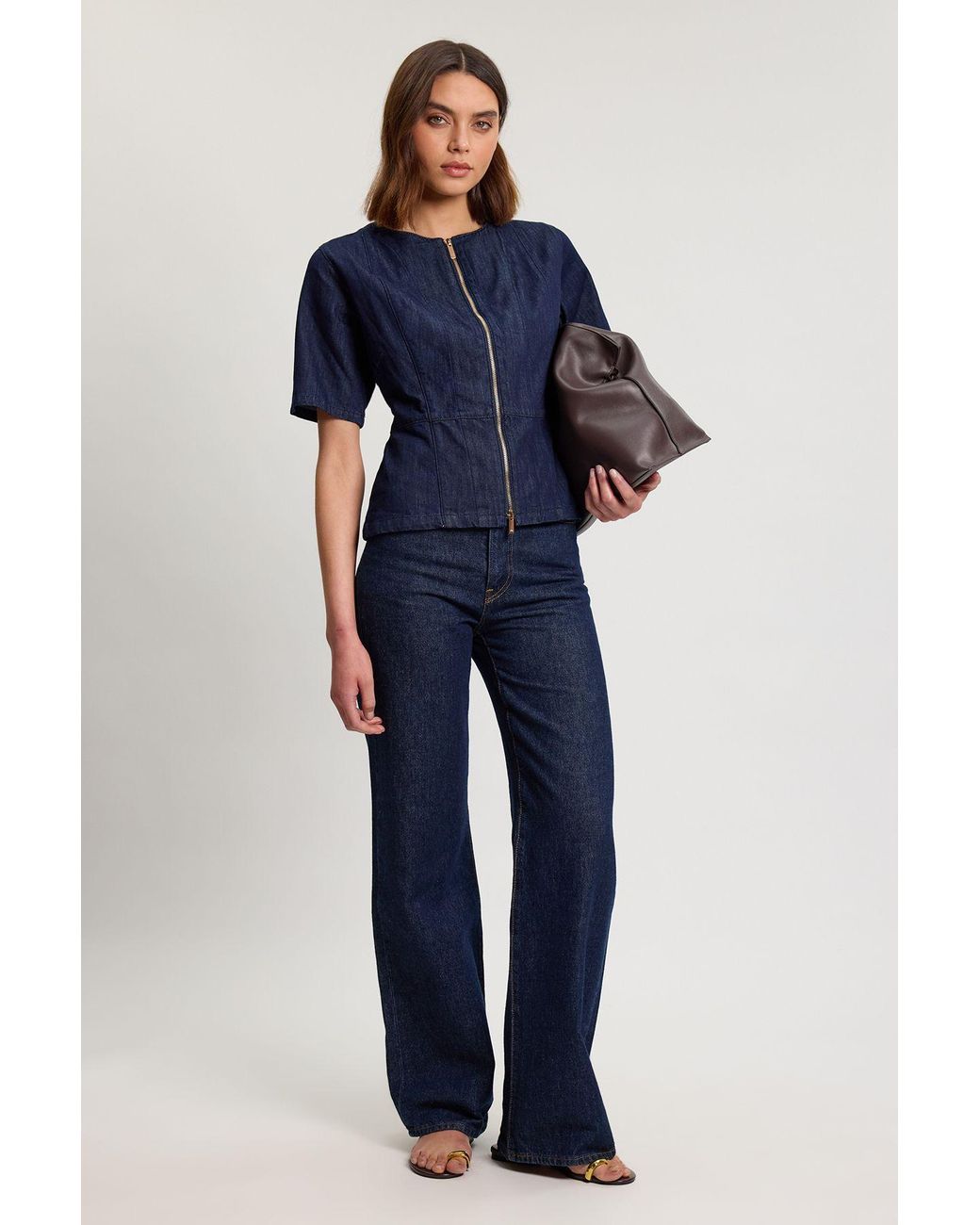 Karen Millen Blue Denim Zip Up Top