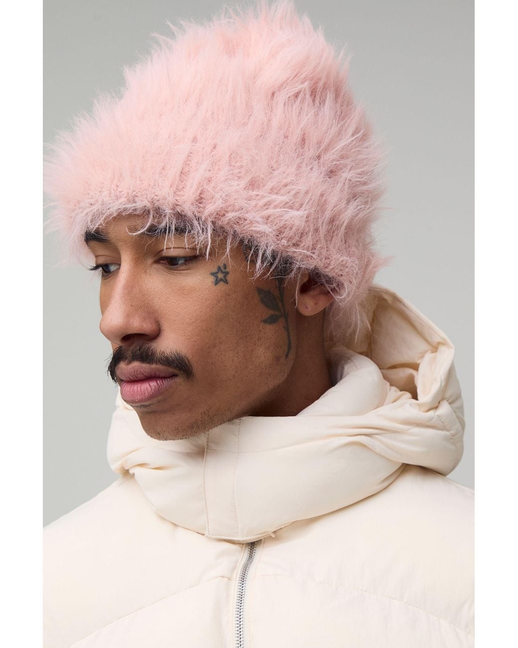 BoohooMAN Pink Ribbed Fluffy Beanie for men