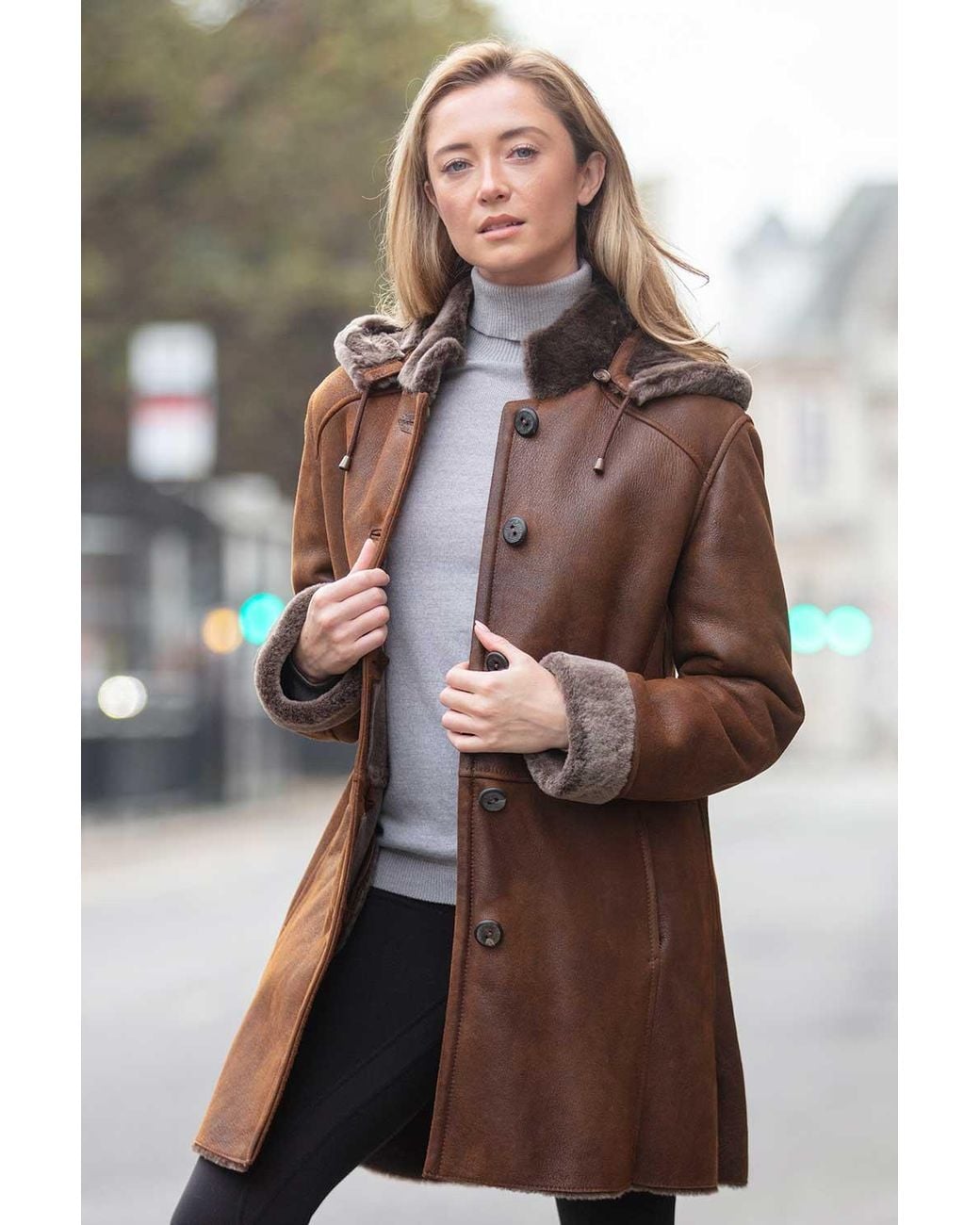 Ashwood Leather Brown 'Lynette' Sheepskin Duffle Coat