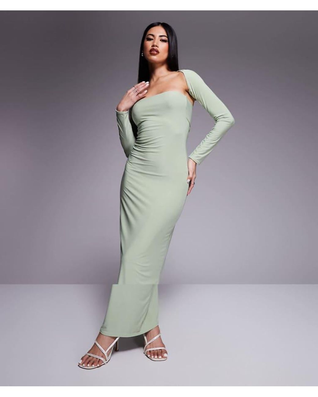 Kaiia Blue Exclusive Double Layered Slinky Bandeau Maxi Dress With Long Sleeve Shrug