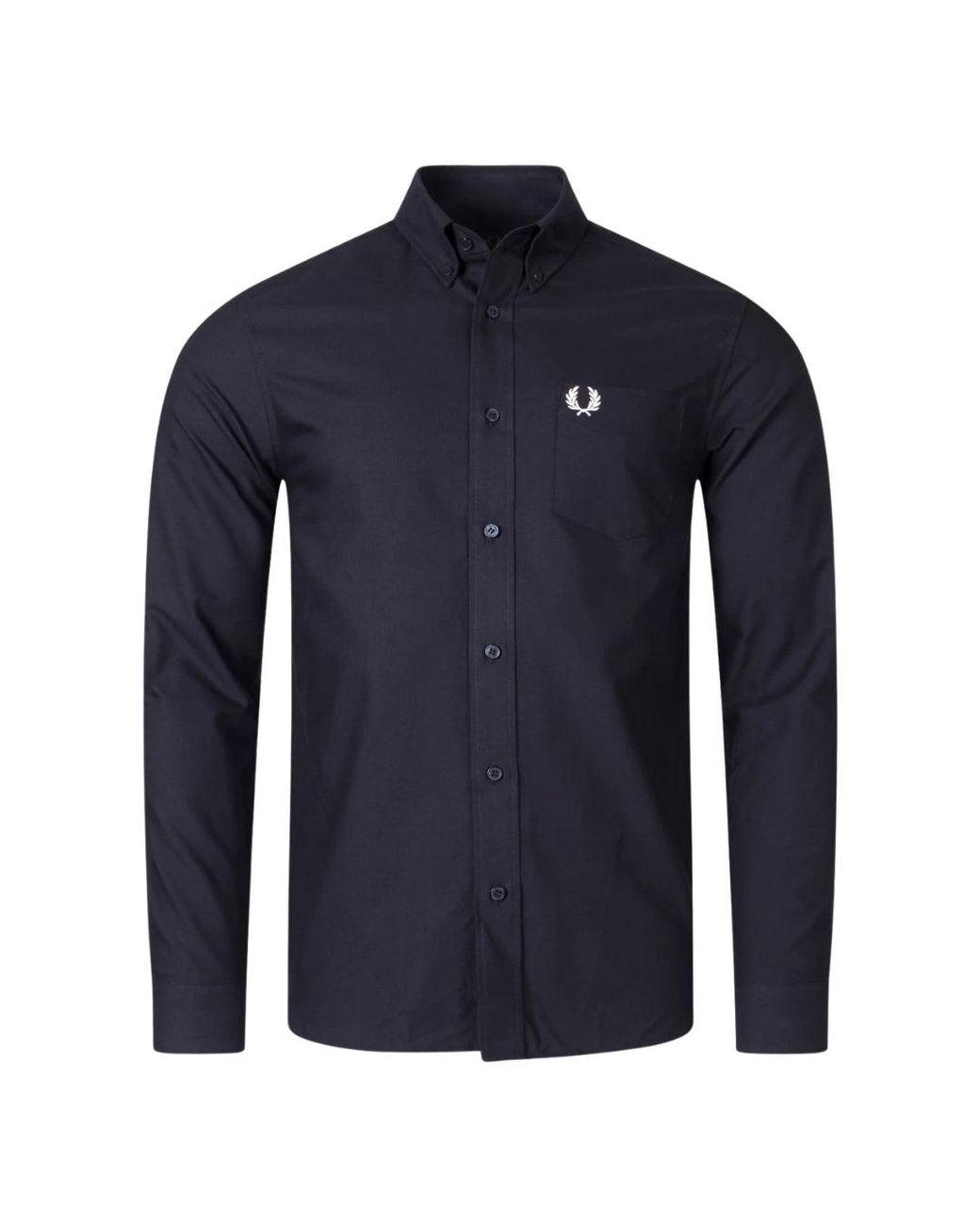 Fred Perry Blue Plain Long Sleeve Oxford Shirt for men