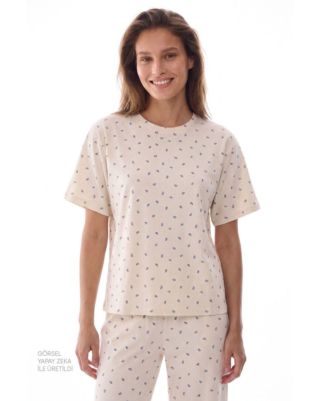 Penti Natural Gardenya Hallie Scarf Pattern Short Sleeve Pajama Set