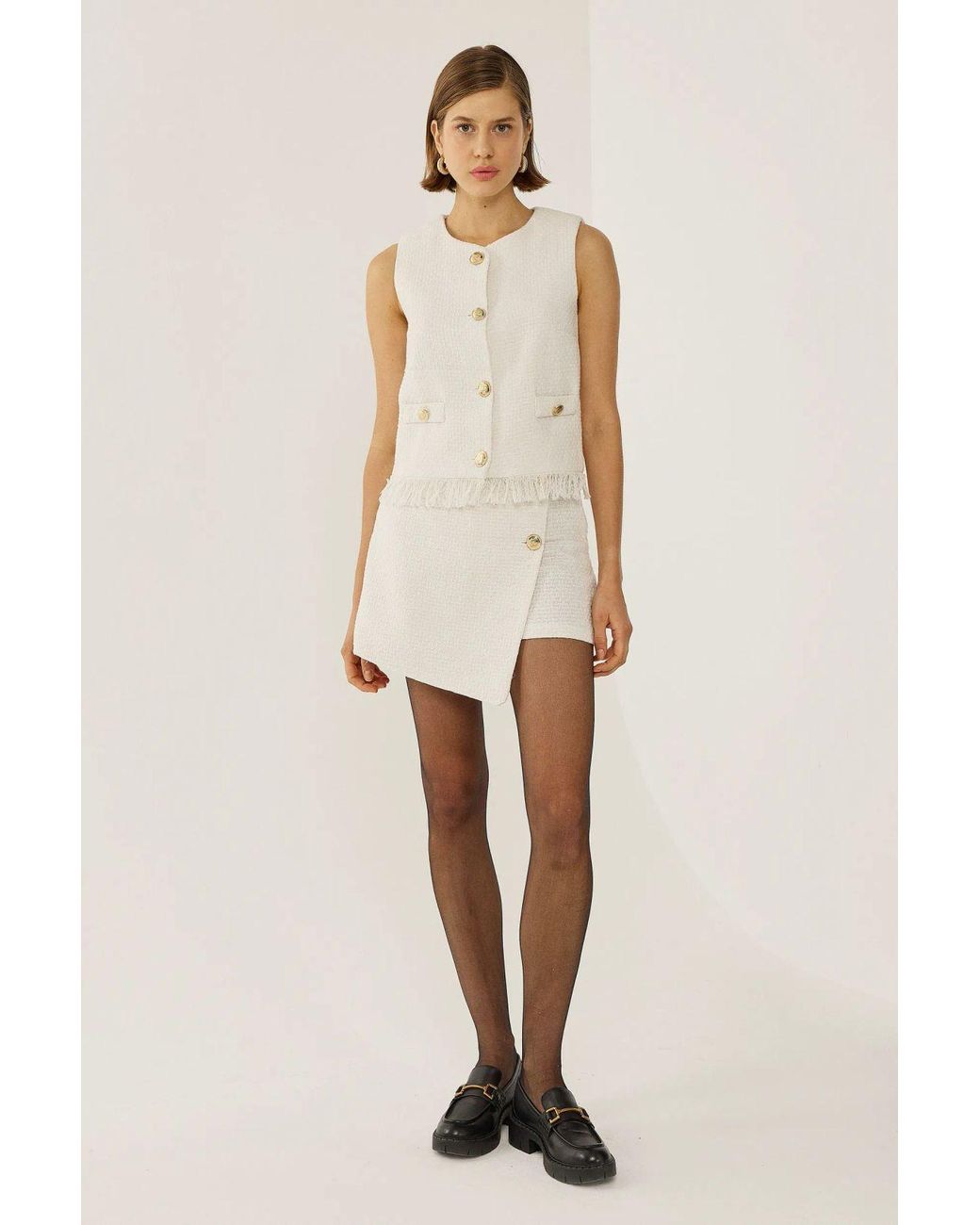 Hiccup Natural Button Detailed Tweed Vest