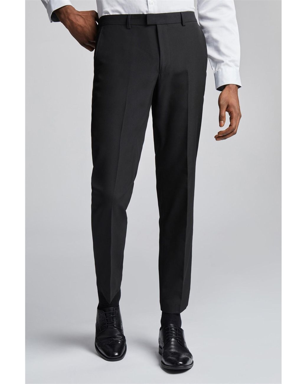 Limehaus Black Flat Fronted Slim Fit Suit Trousers for men