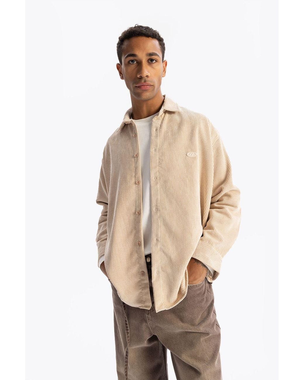 Giesto Natural Oversized Velvet Shirt for men