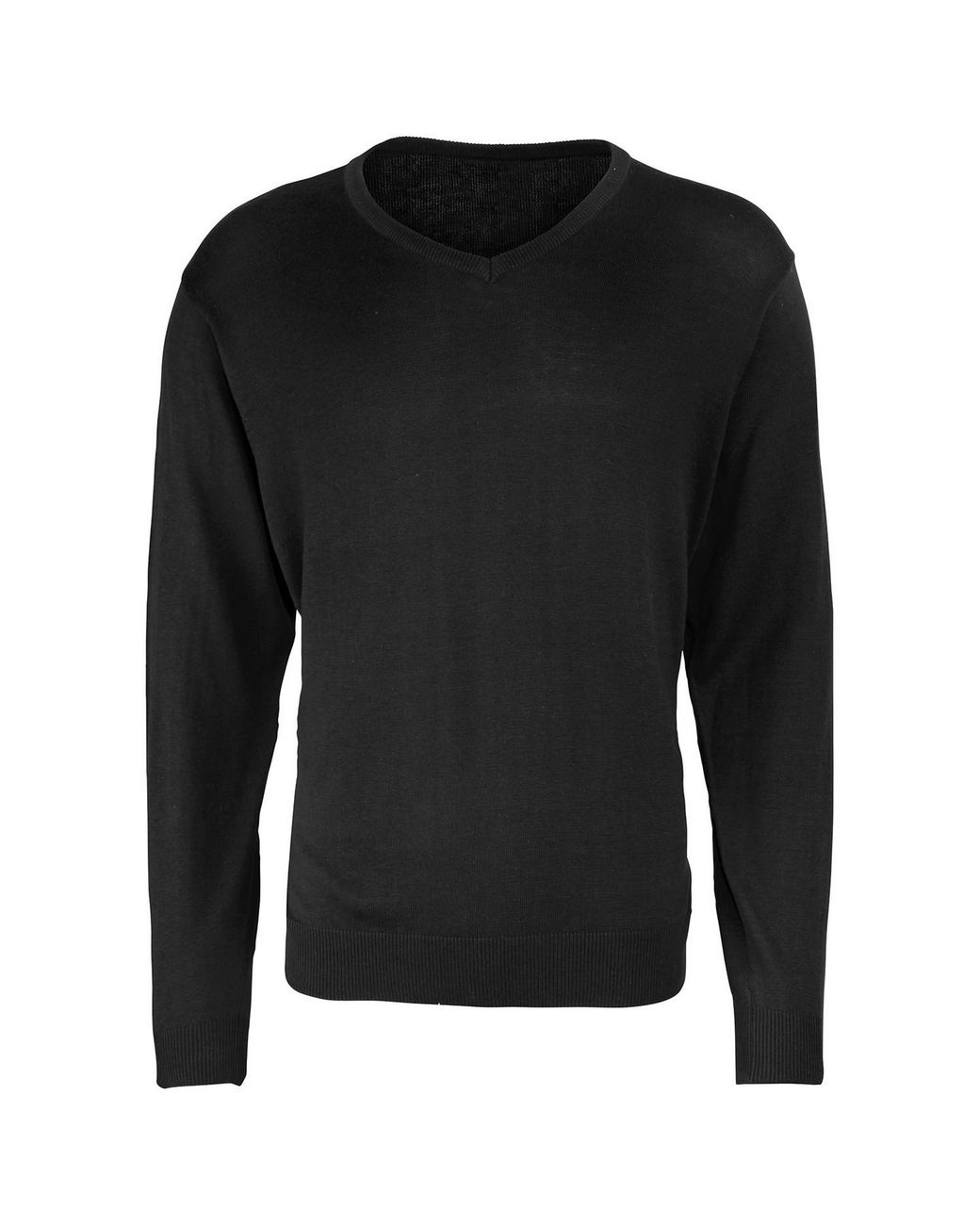 PREMIER Black Knitted Cotton Acrylic V Neck Sweatshirt for men