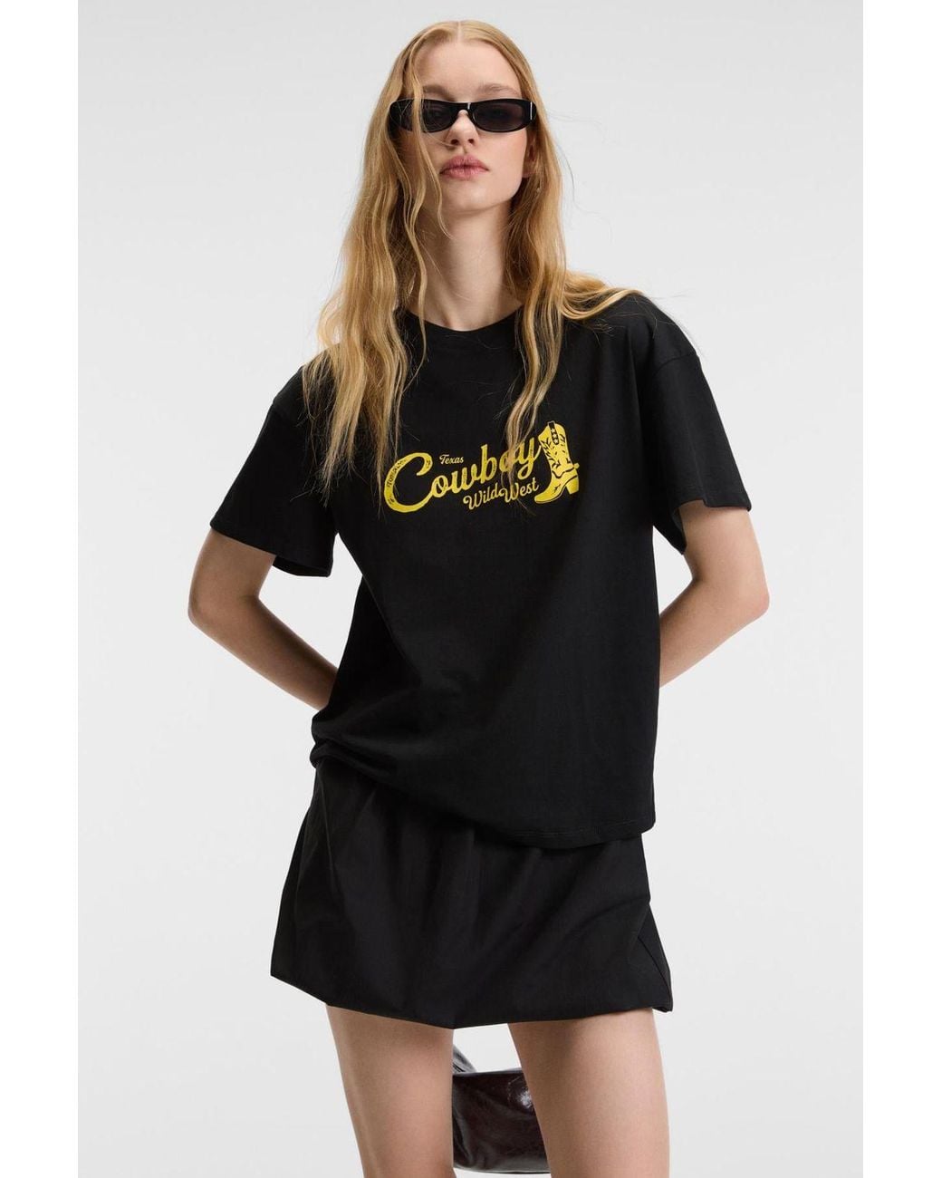 Grimelange Black Printed Crew Neck T-Shirt