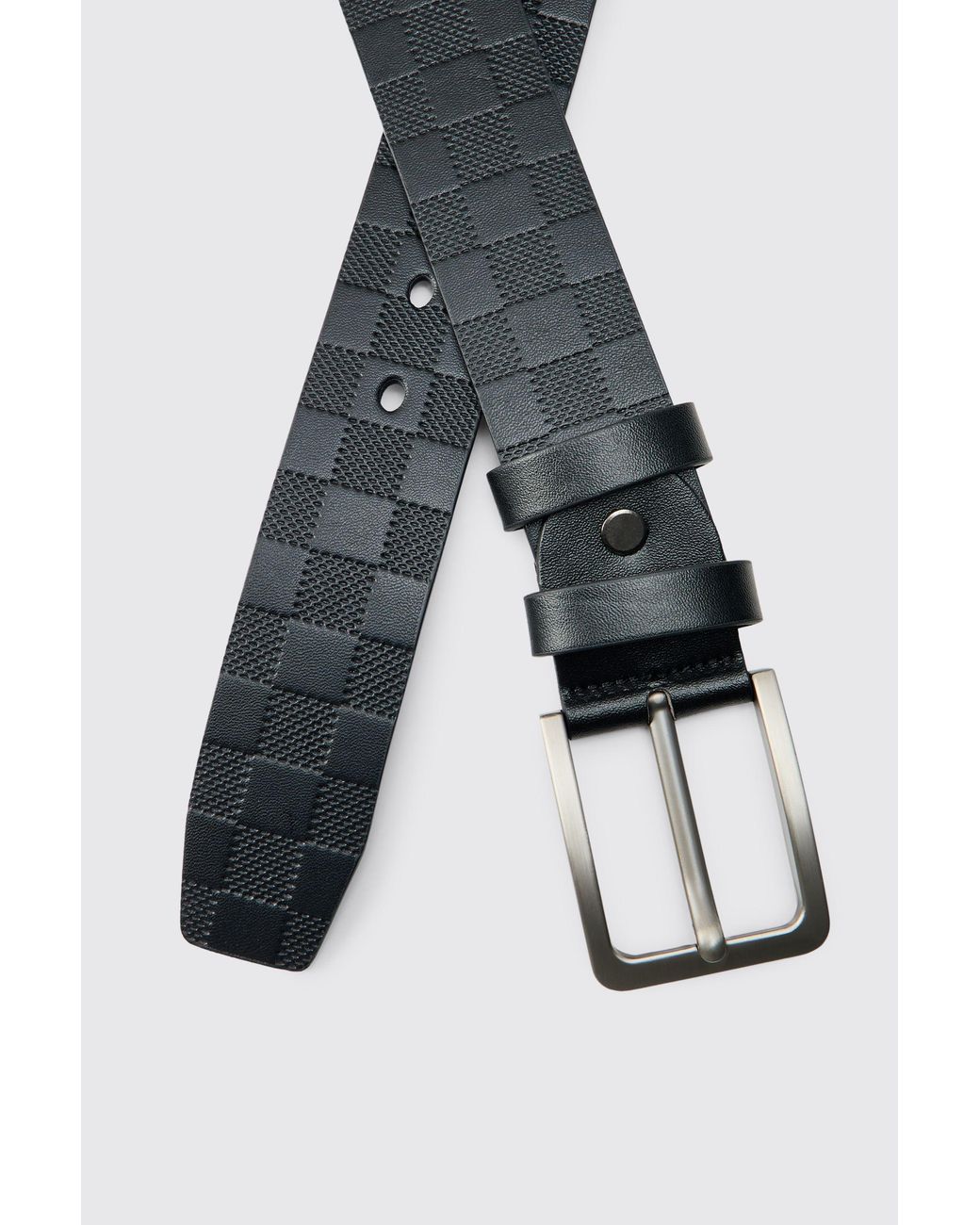 BoohooMAN Black Pu Embossed Check Textured Belt for men
