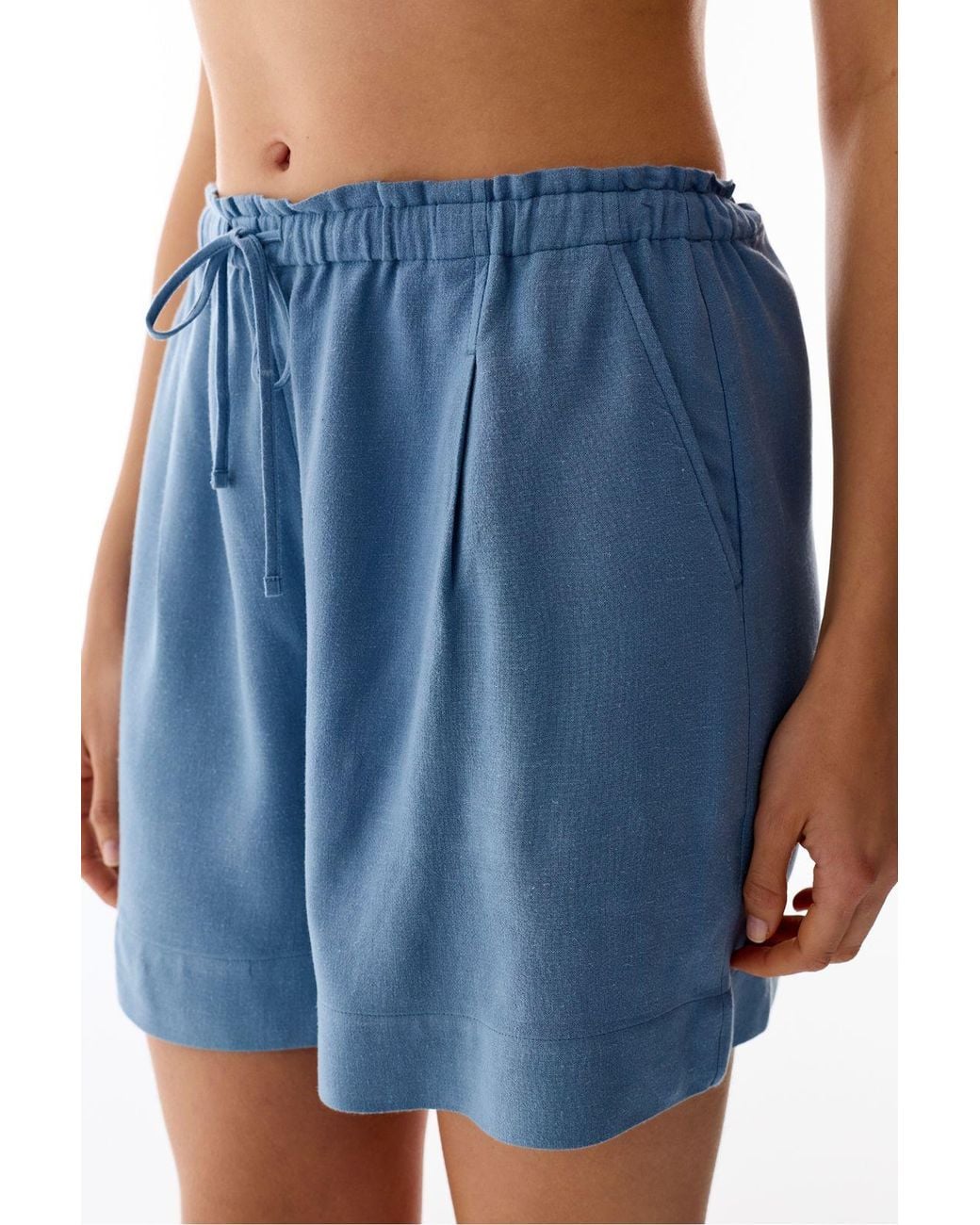 Penti Blue Linen Pleated High-Waist Shorts