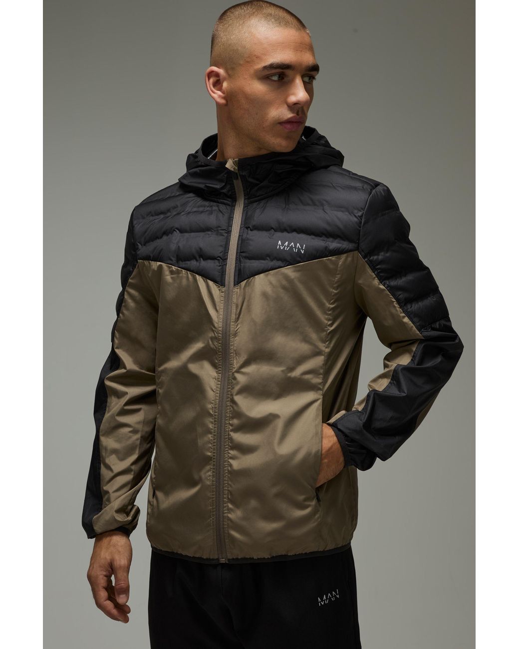 BoohooMAN Gray Active Lightweight Quilted Regular Fit Windbreaker for men
