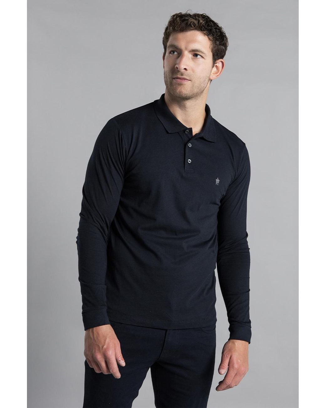 French Connection Black 2 Pack Cotton Long Sleeve Polo Shirts for men