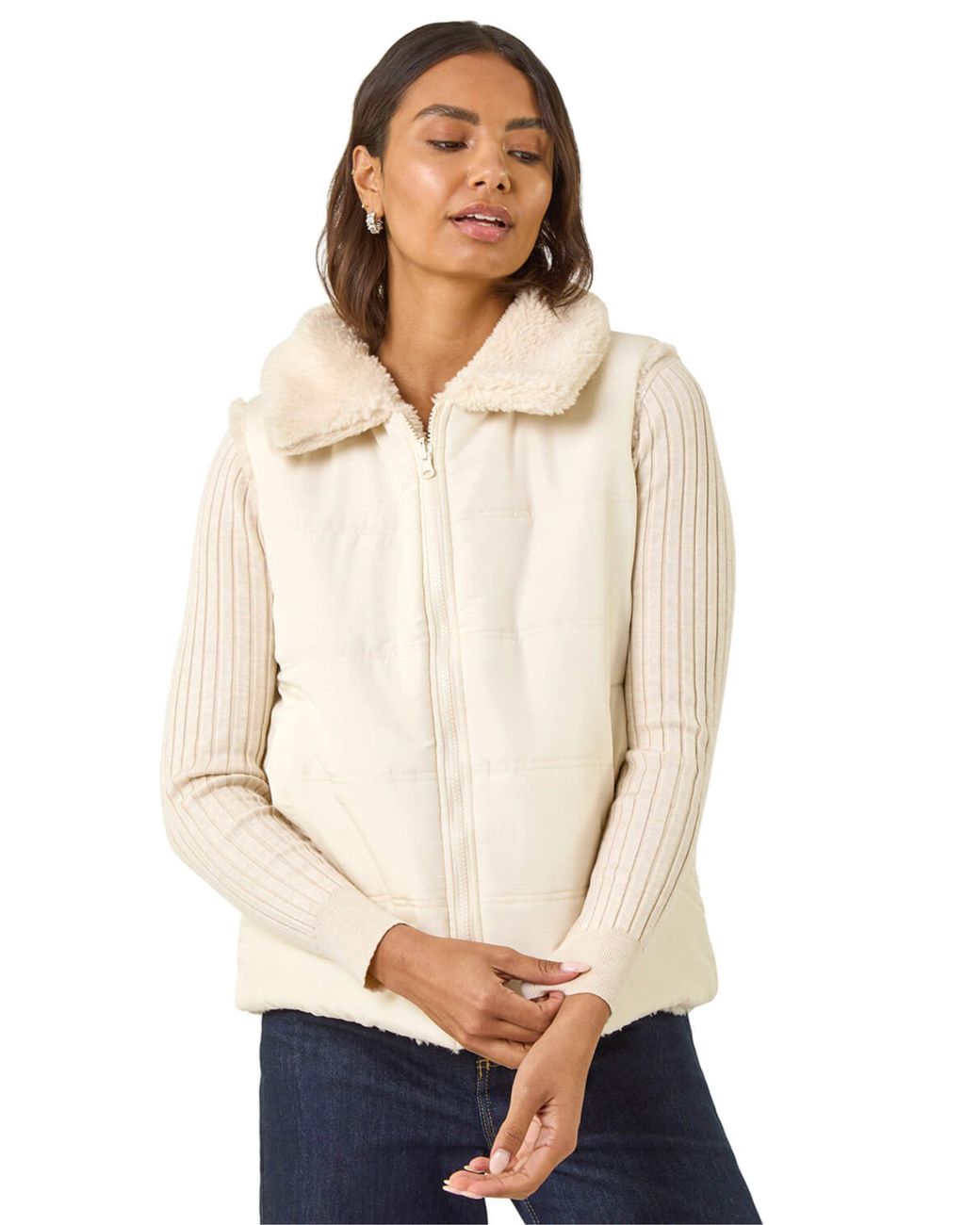 Roman White Reversible Fur Zip Gilet