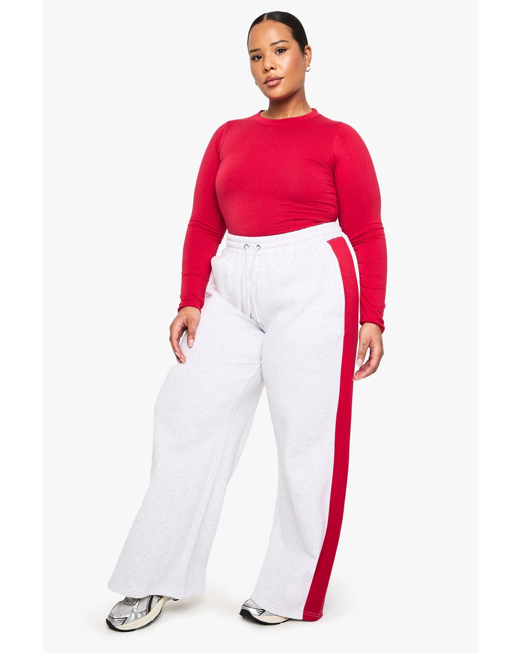 Boohoo Red Plus Side Stripe Wide Leg Joggers