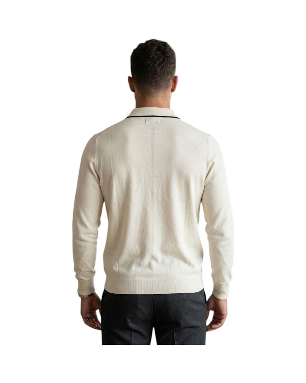 Cappuccino Italia Natural Polo Shirts Ribbed Knit Tipped Long Sleeve 1/4 Golf Tee for men