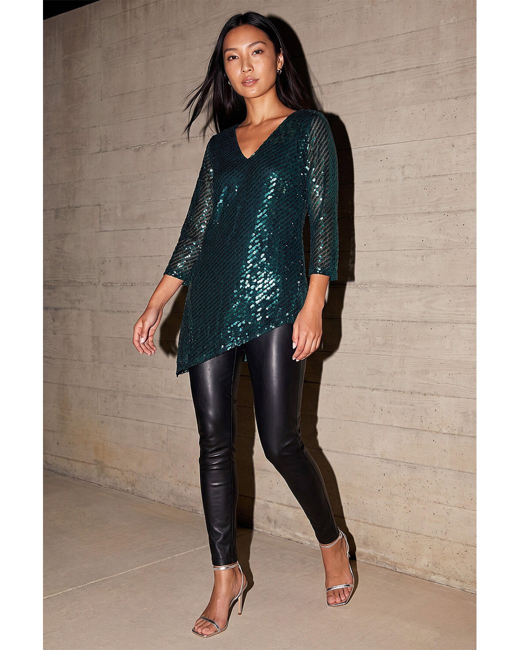 Roman Blue Sequin Asymmetric Hem Top