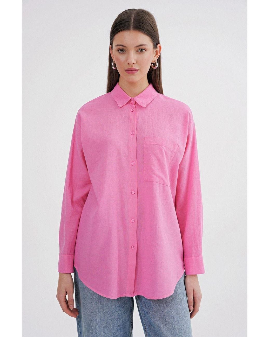 MixRay Pink Oversize Linen Blend Shirt