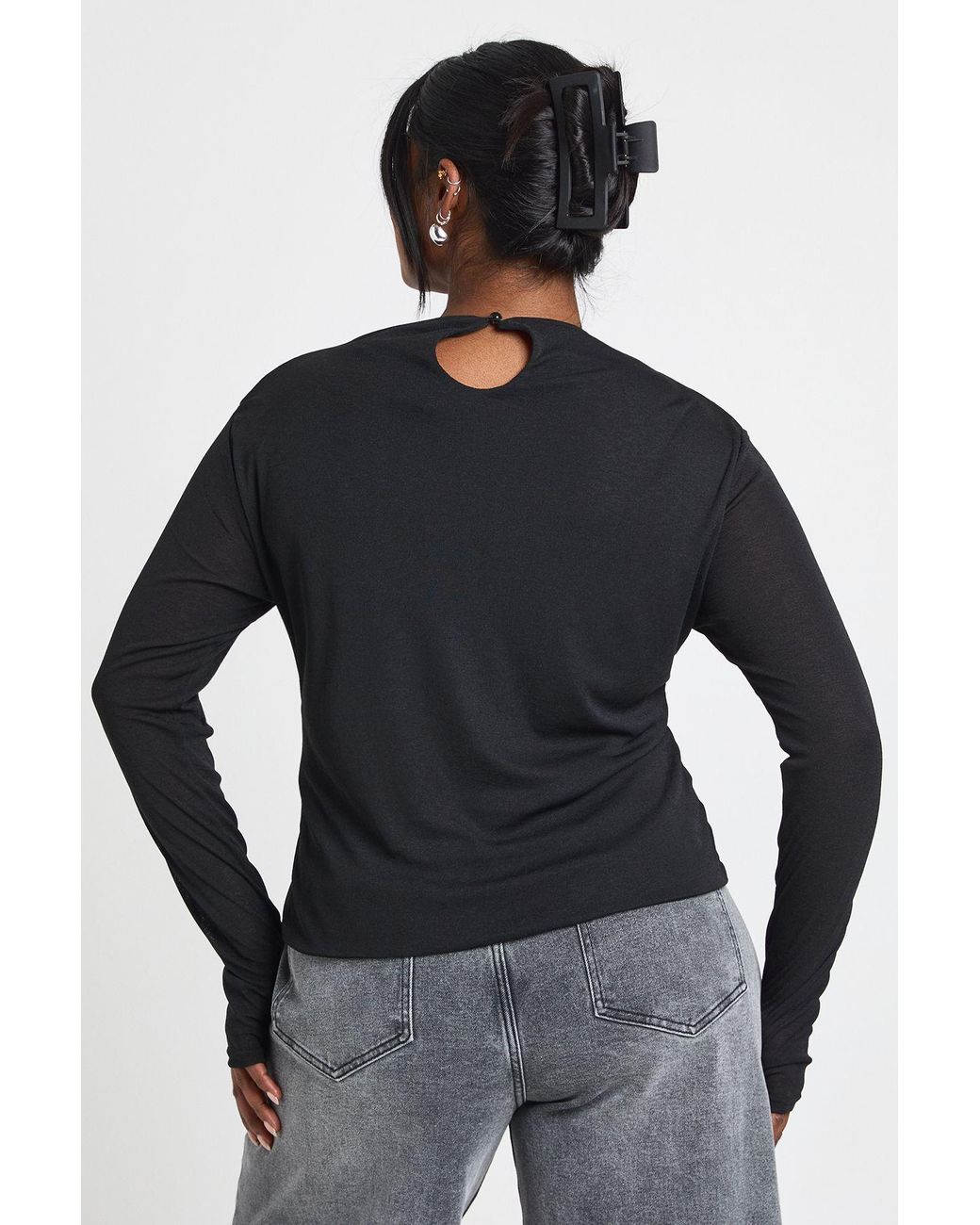 Boohoo Blue Plus Slash Neck Long Sleeve Top