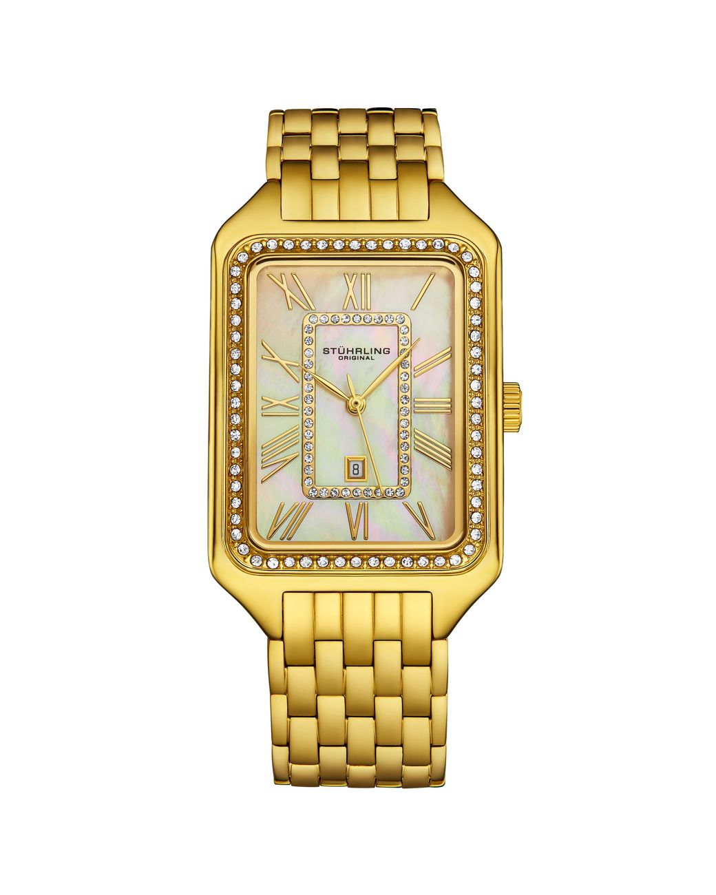 Stuhrling Metallic Lustra 4061 Rectangle Quartz Fashion Watch With Crystals 32Mm