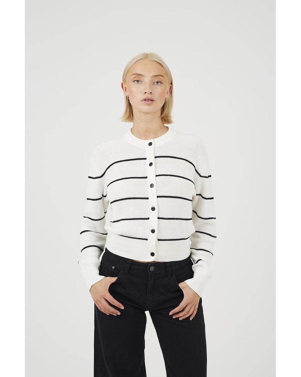 Brave Soul White Striped Fisherman Knit Cardigan