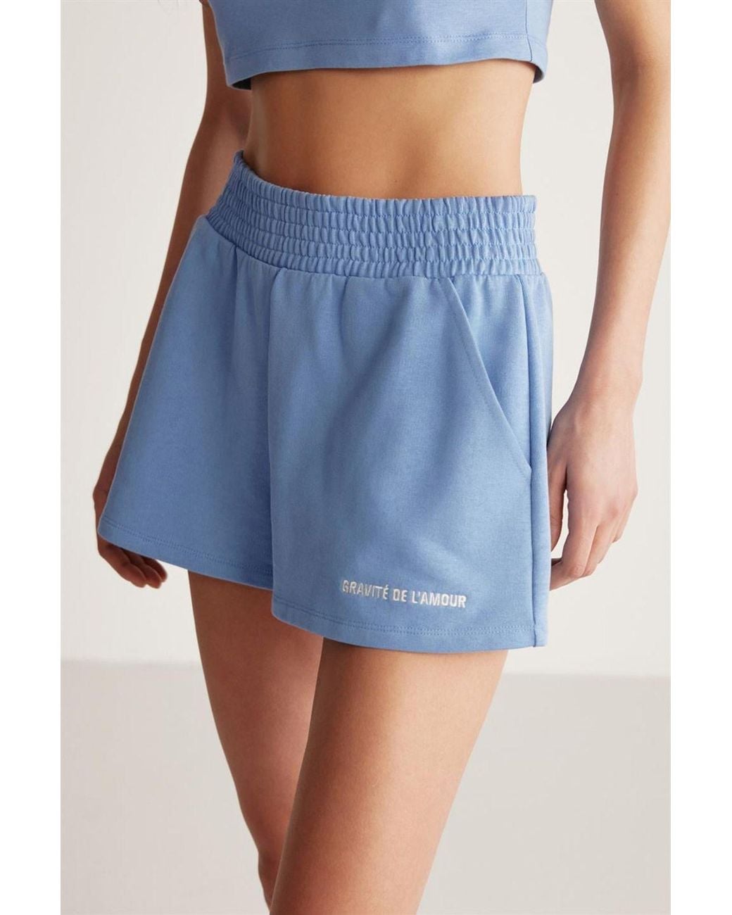 Grimelange Blue Relaxed Mid Waist Sweat Shorts