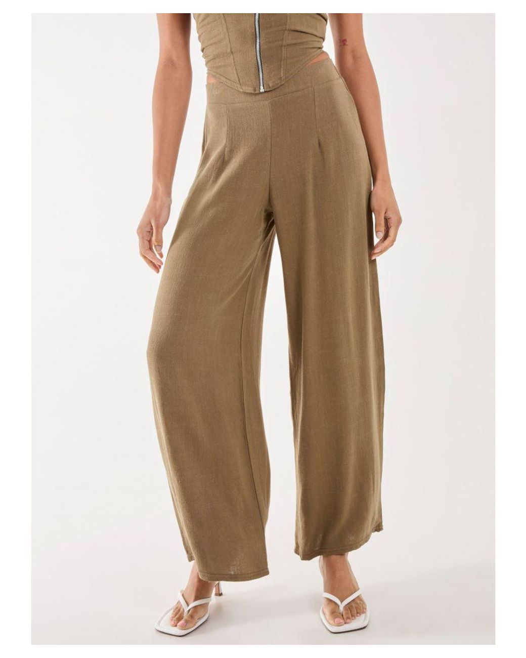 Pink Vanilla Natural Linen Straight High Waist Trousers